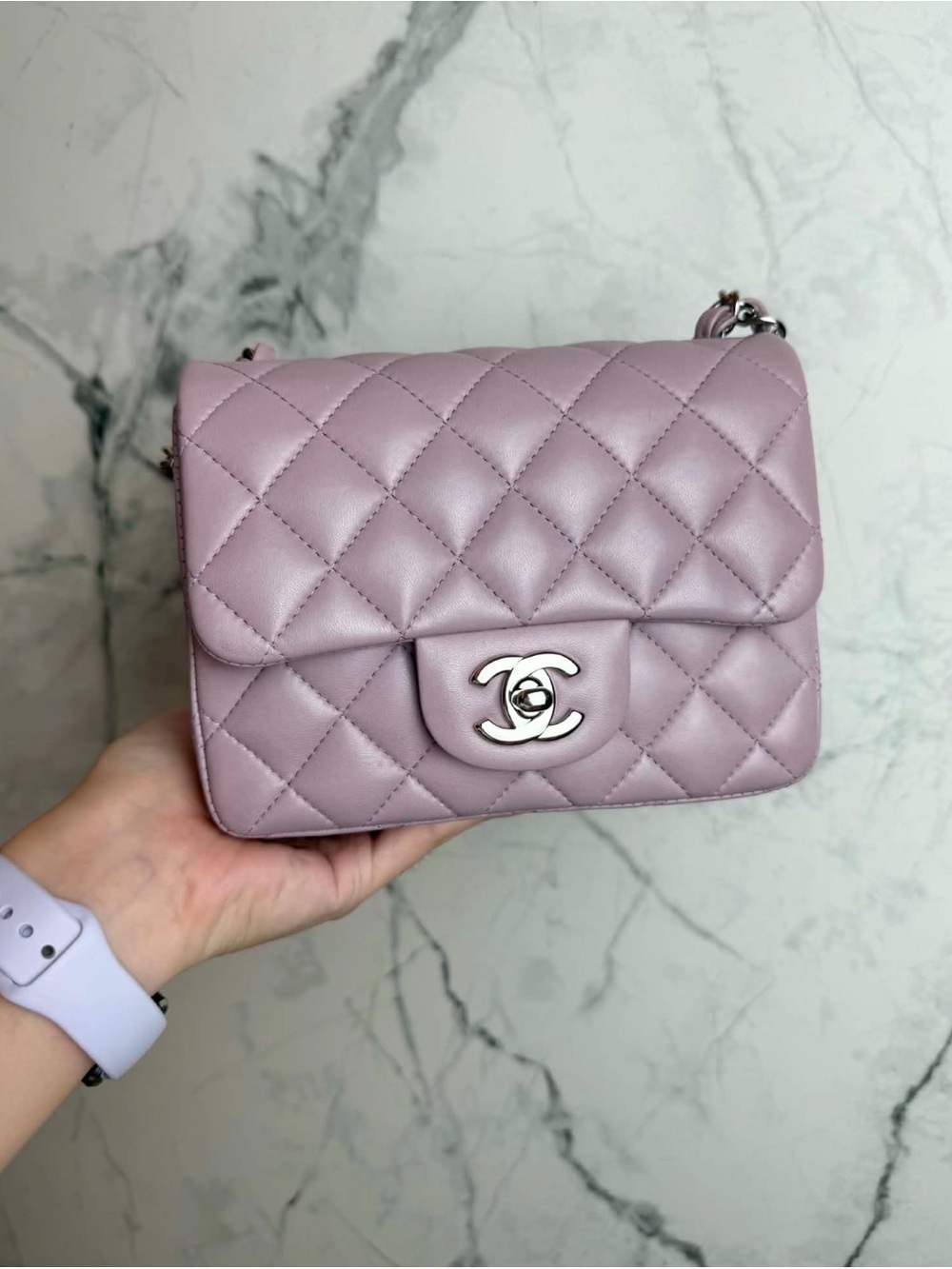 Chanel Dusty Mauve  Lambskin Mini Square Crossbody - Picture 2 of 9